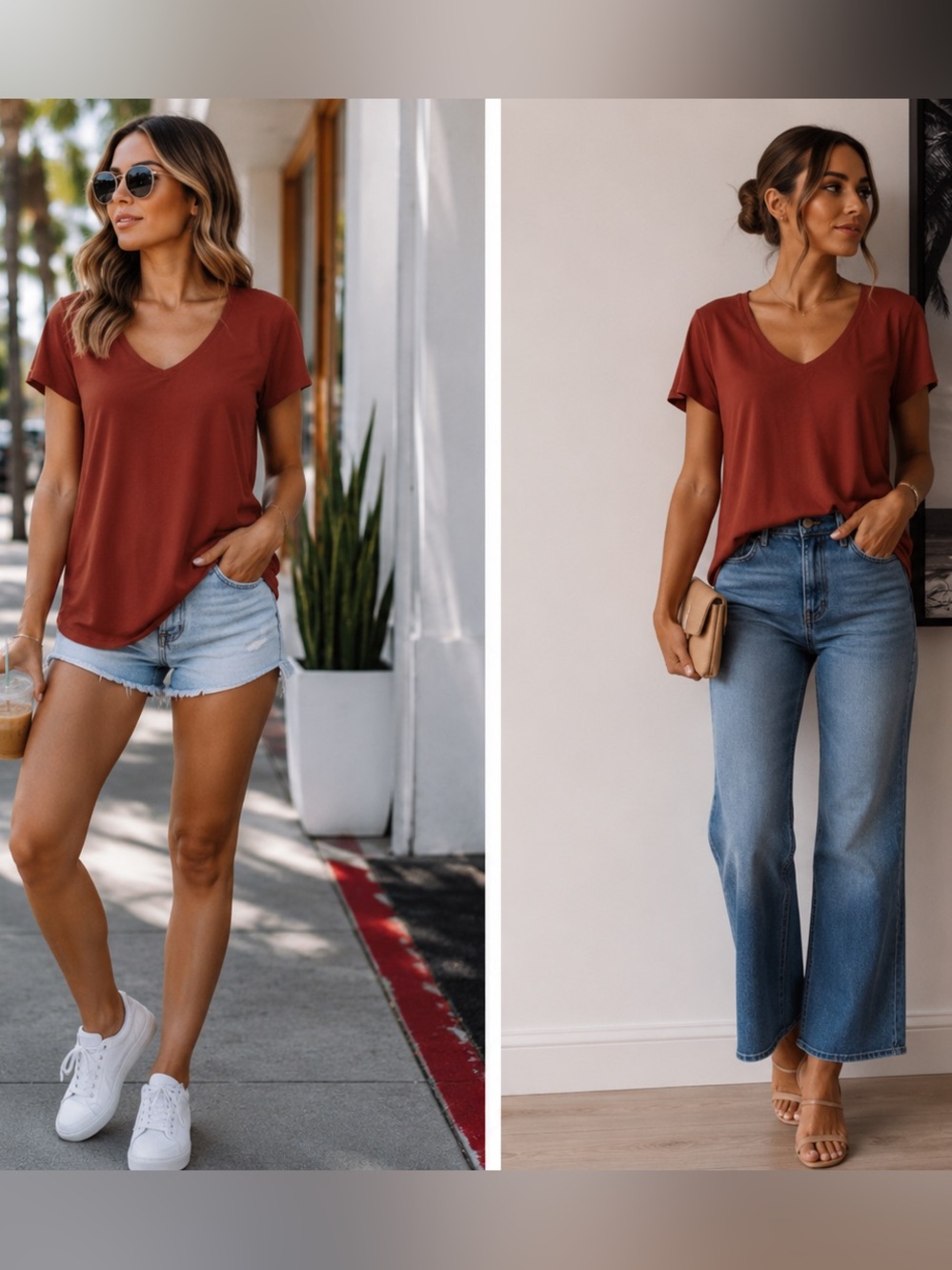 Abercrombie & Fitch V-Neck Tee in Rust
